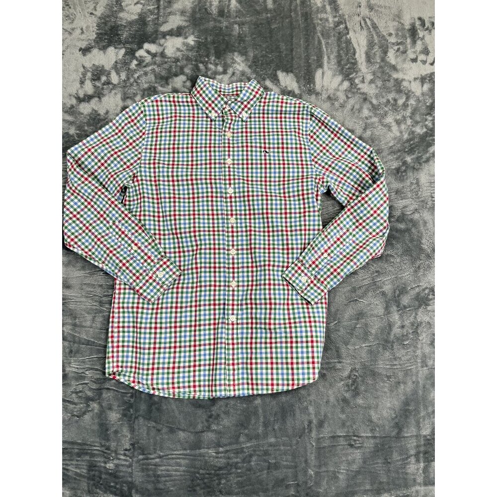 Vineyard Vines Boys Whale Shirt L Plaid Red/Green/Blue Button-Down